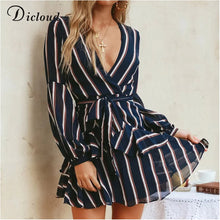 Load image into Gallery viewer, Chiffon striped mini bodycon long sleeve autumn party beach dress