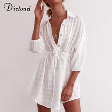 Load image into Gallery viewer, Casual White Plaid Shirt Dress